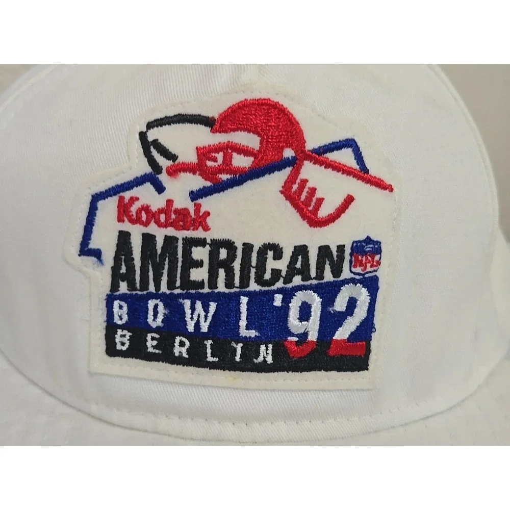 DEADSTOCK Vtg 1992 NFL Kodak American Bowl Berlin Snapback Hat‎ White MINT